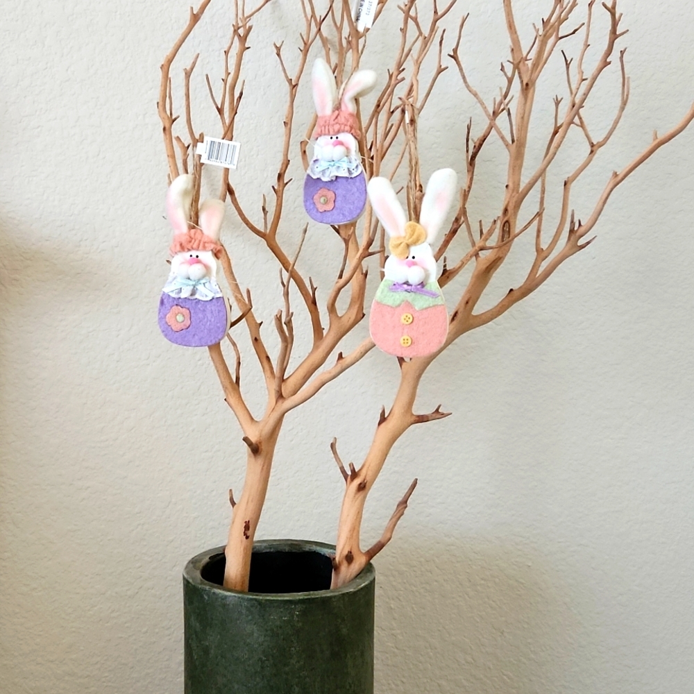 Set of 12 wooden ornament bunnies